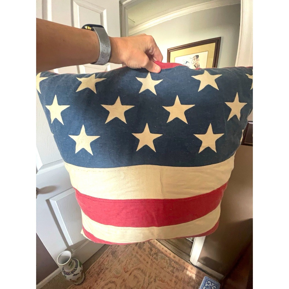 Large Patriotic American Flag Stars & Stripes Cotton Square Throw Pillow 24x22
